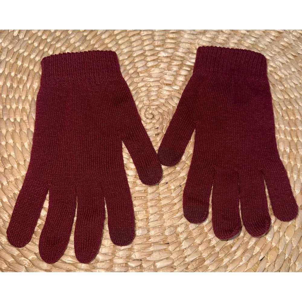 Burgundy Pearl Embellished  Gloves Knit Winter one‎ size